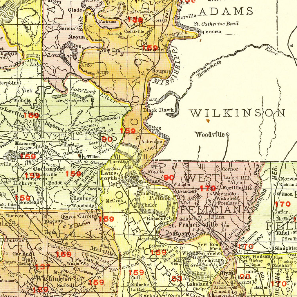 Vintage Map of Louisiana 1917