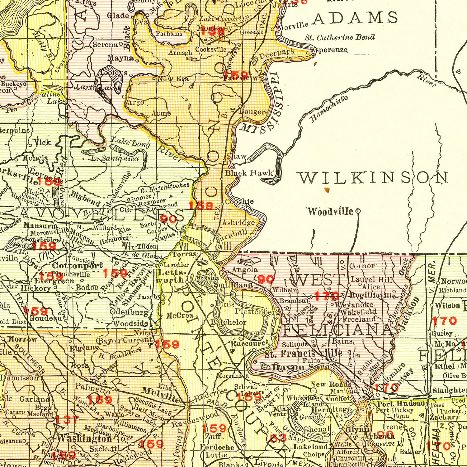 Vintage Map of Louisiana 1917