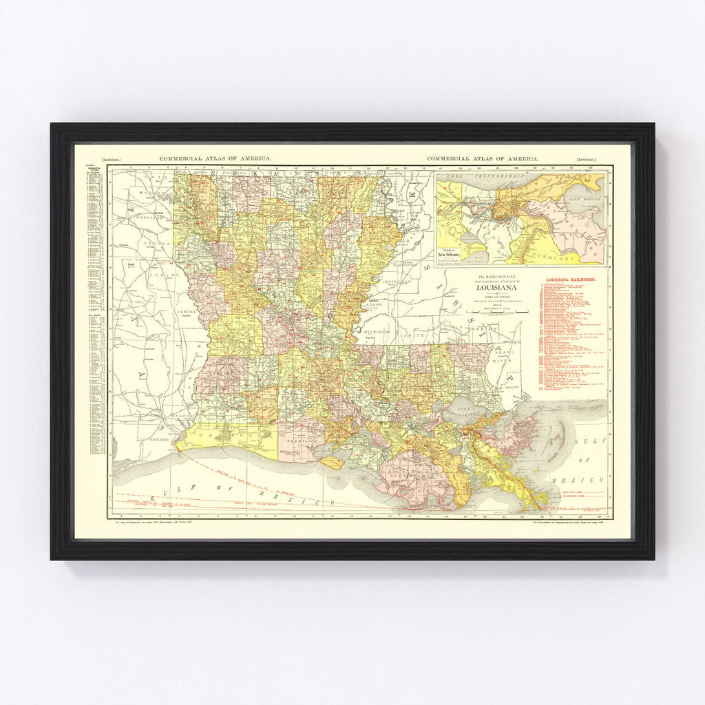 Vintage Map of Louisiana 1917