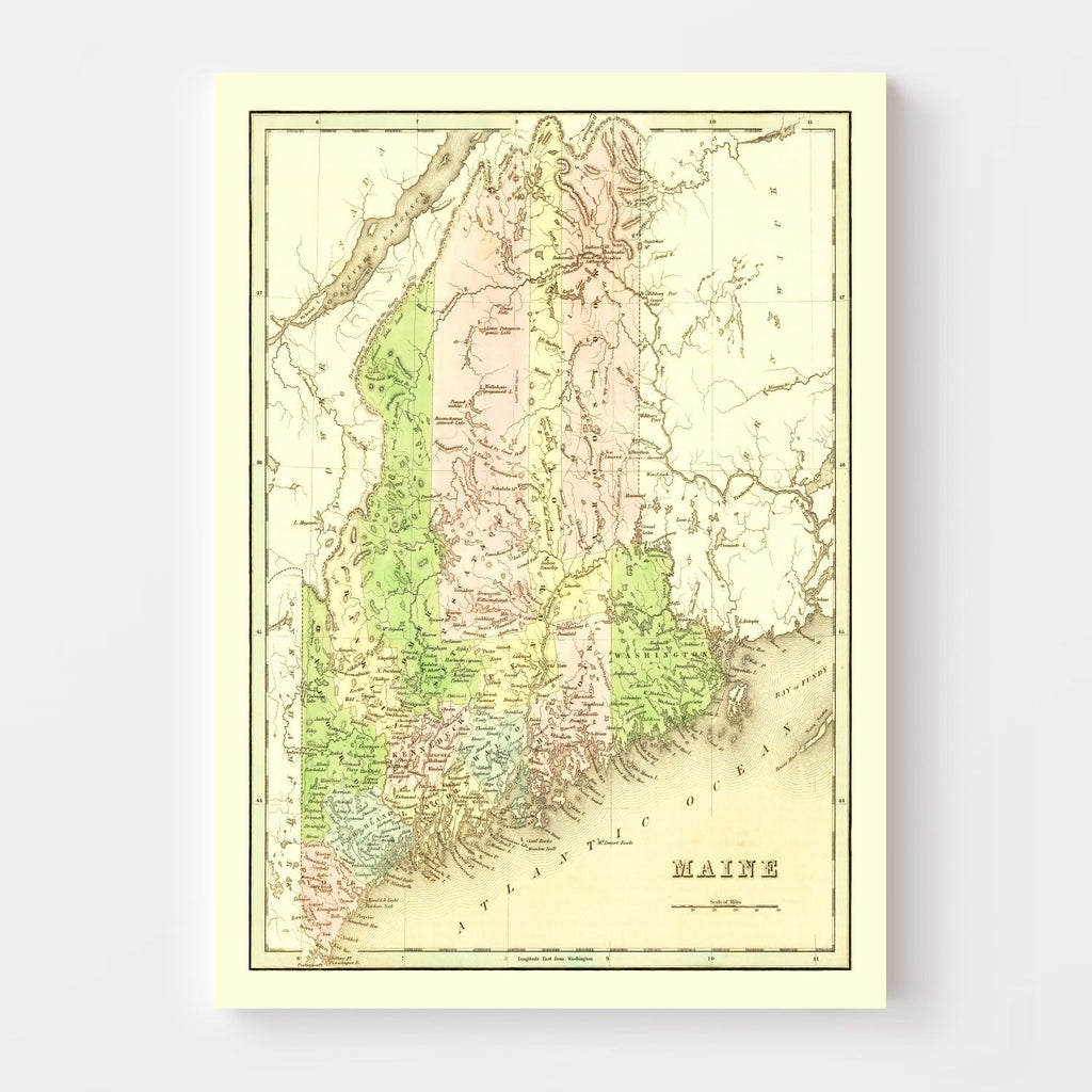 Vintage Map of Maine 1838