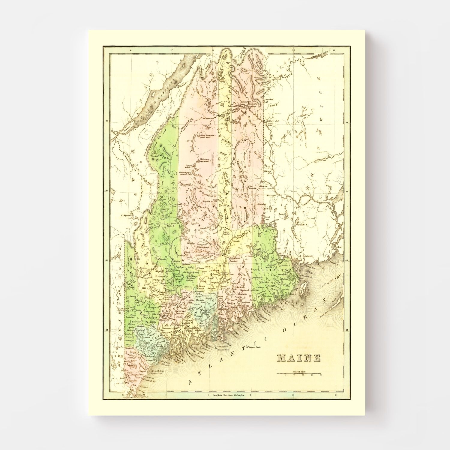 Vintage Map of Maine 1838