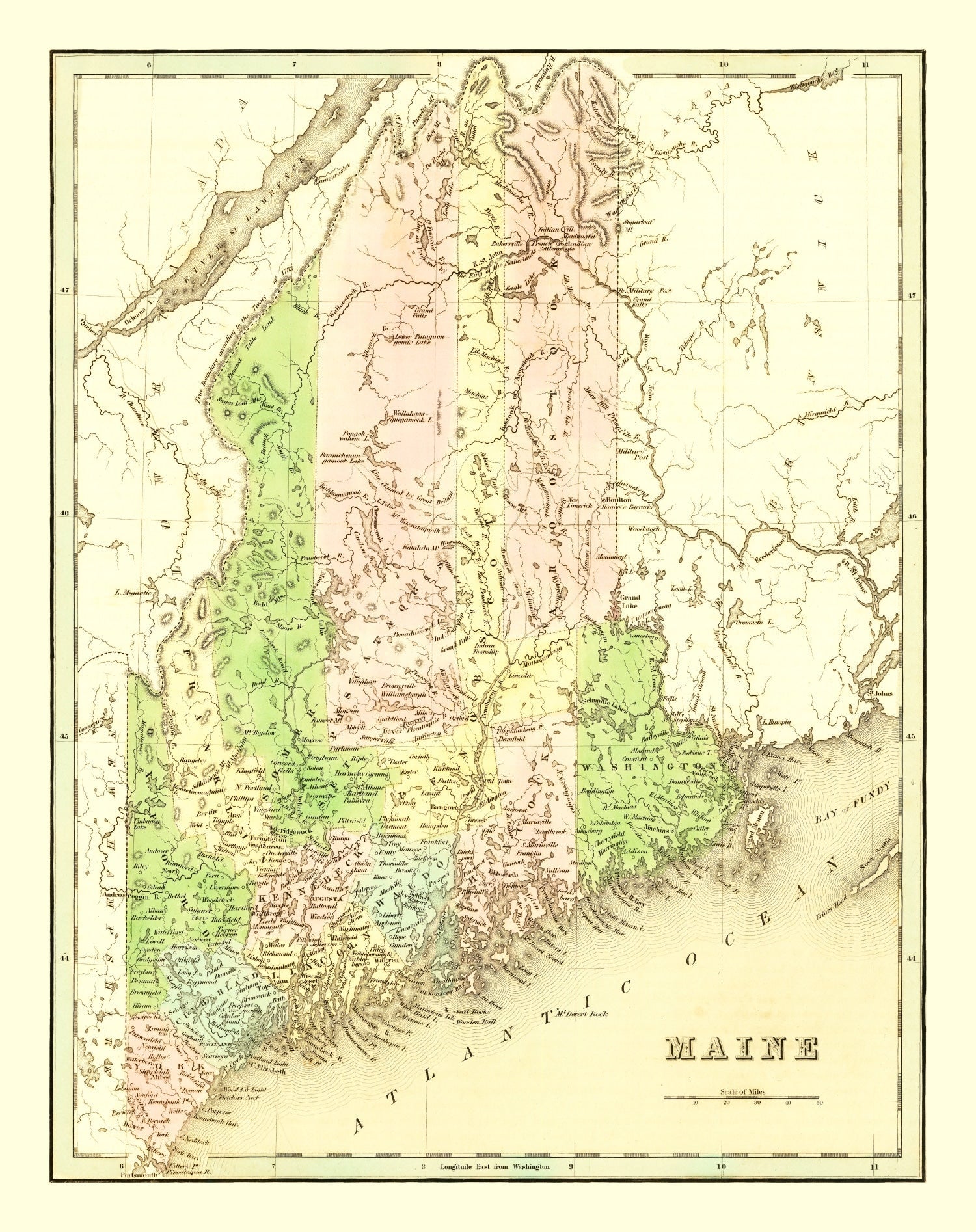 Vintage Map of Maine 1838