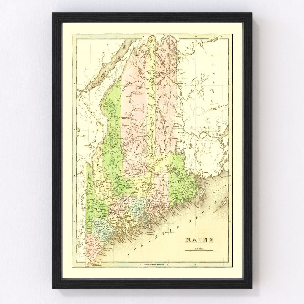 Vintage Map of Maine 1838
