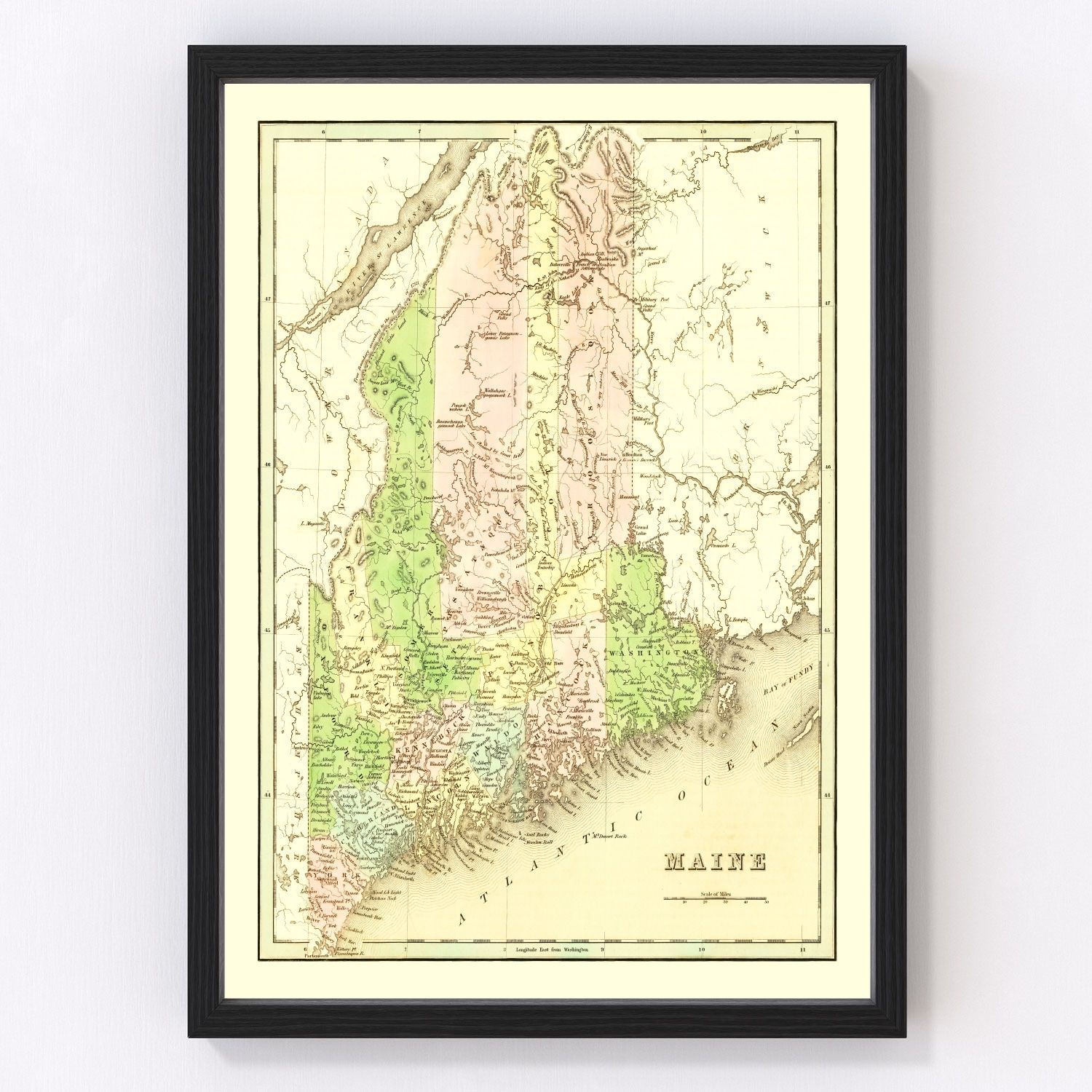 Vintage Map of Maine 1838