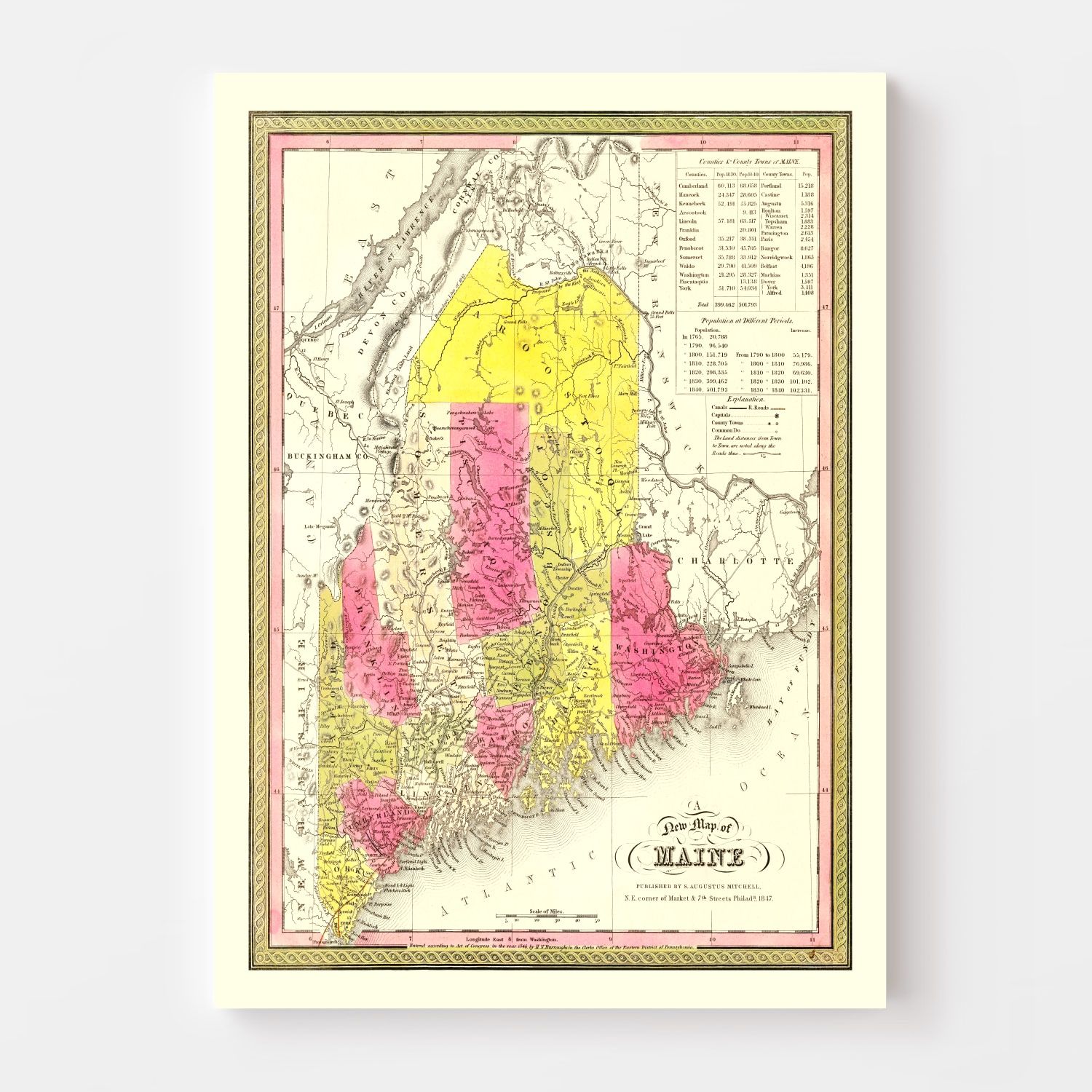 Vintage Map of Maine 1847