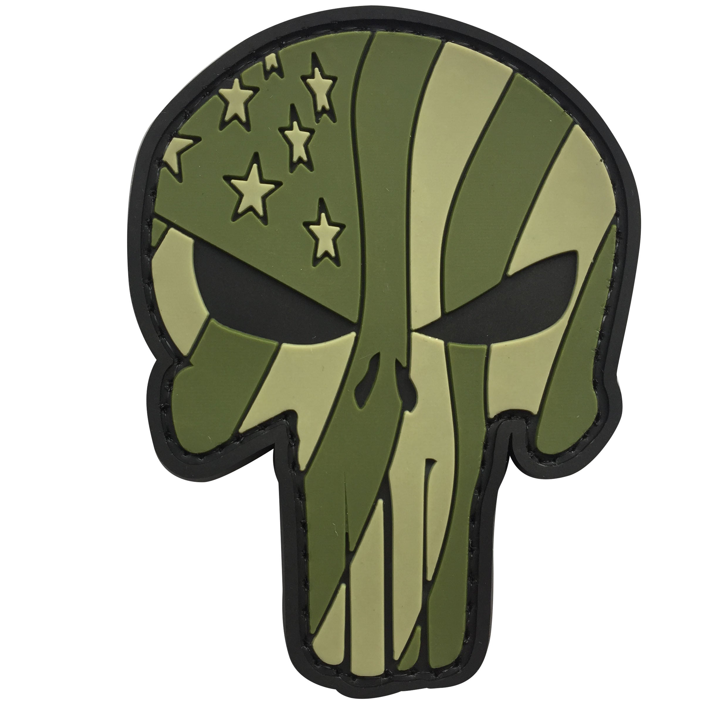 Skull Waving US Flag PVC Patch OD Green