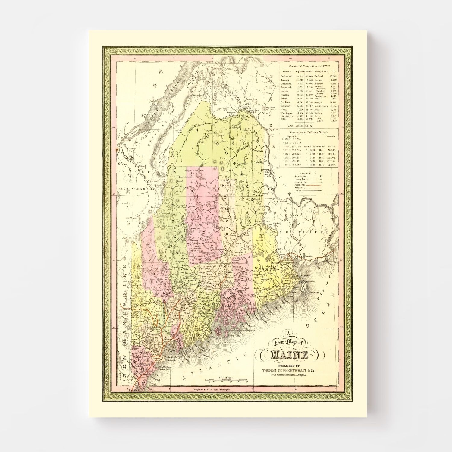 Vintage Map of Maine 1855