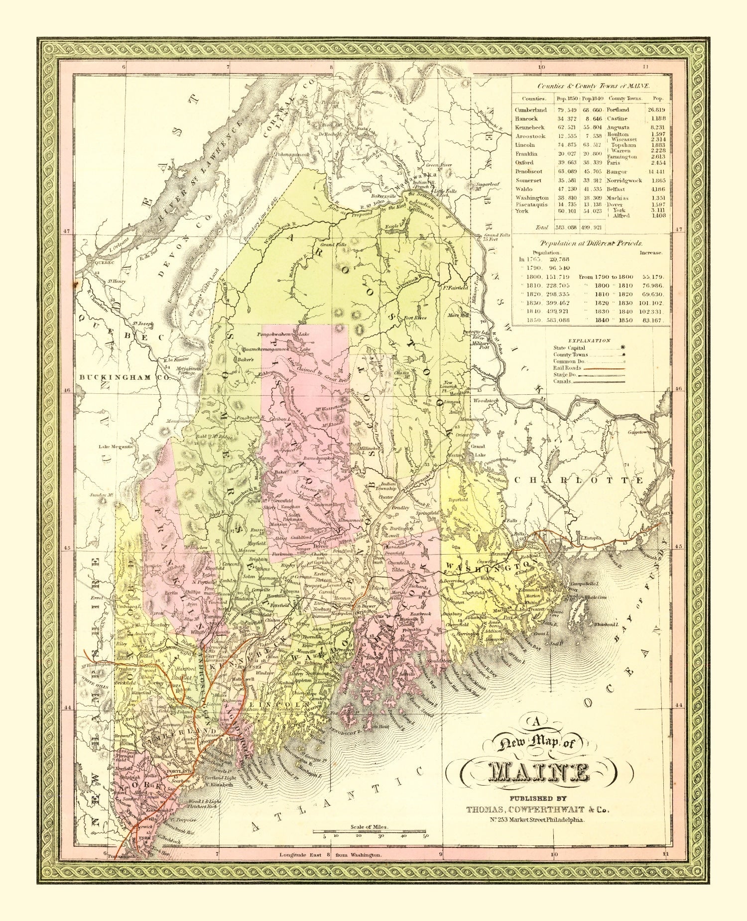 Vintage Map of Maine 1855