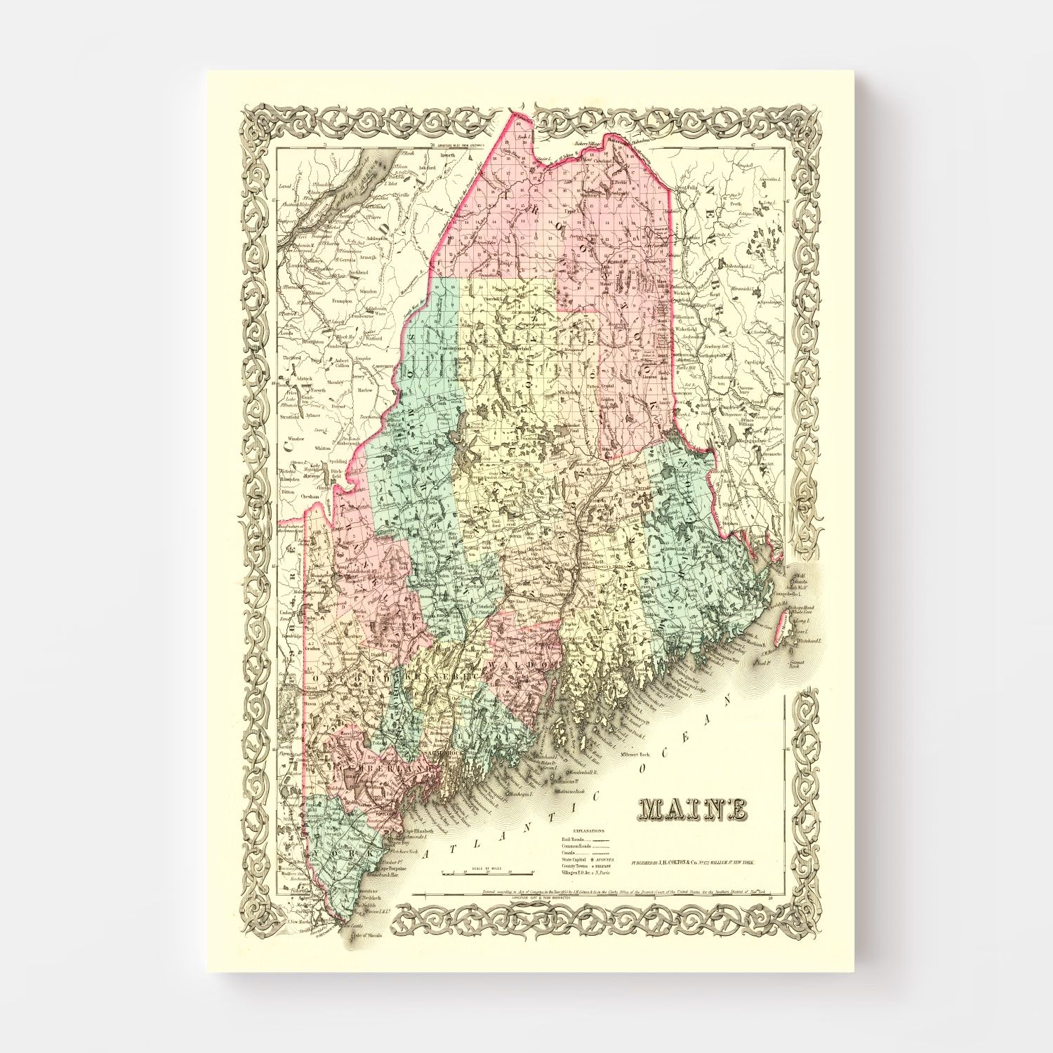 Vintage Map of Maine 1855