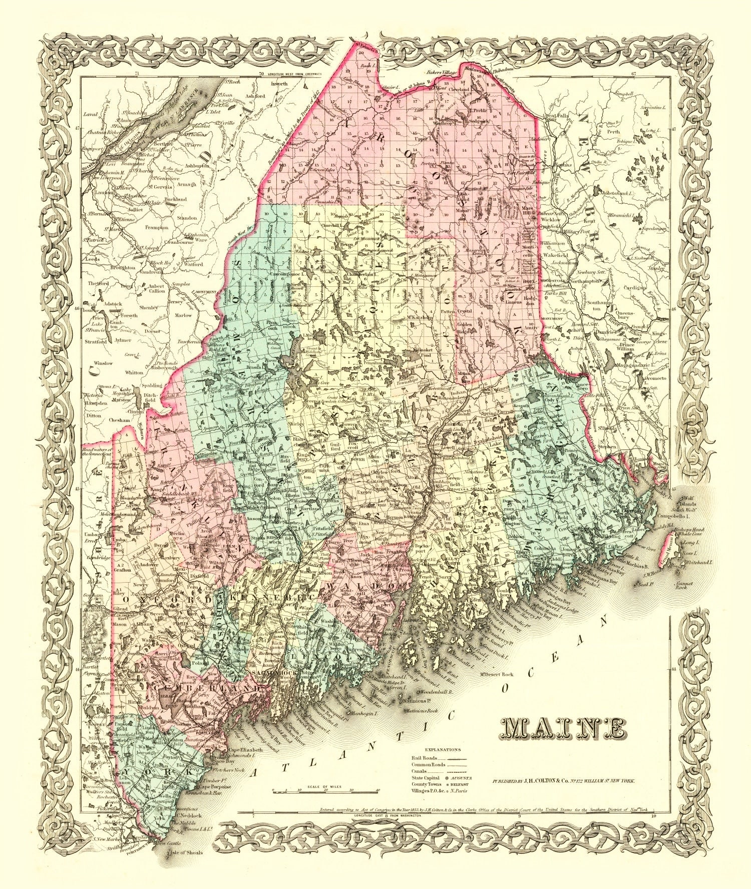 Vintage Map of Maine 1855