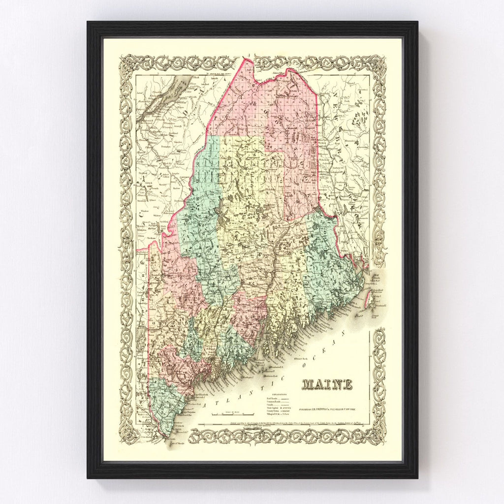 Vintage Map of Maine 1855