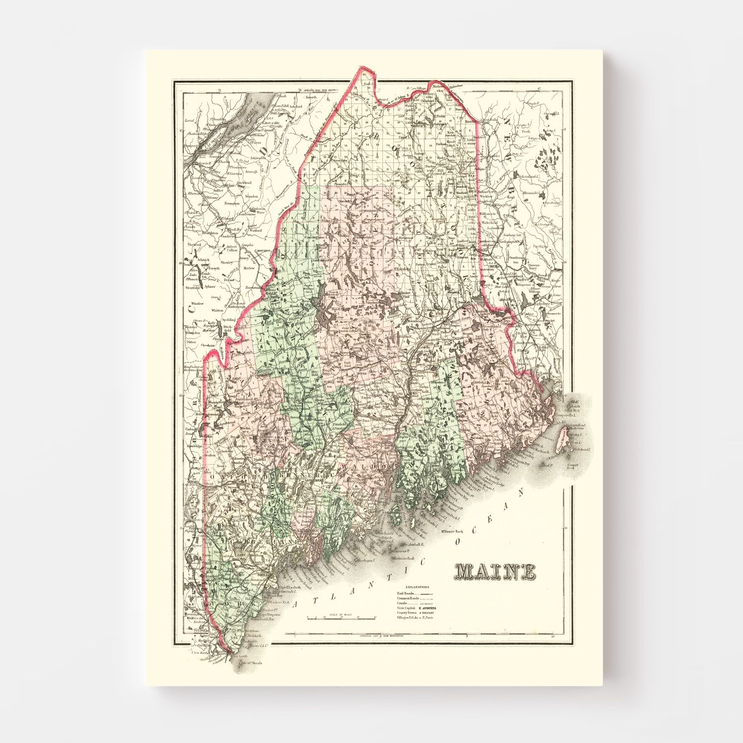 Vintage Map of Maine 1875
