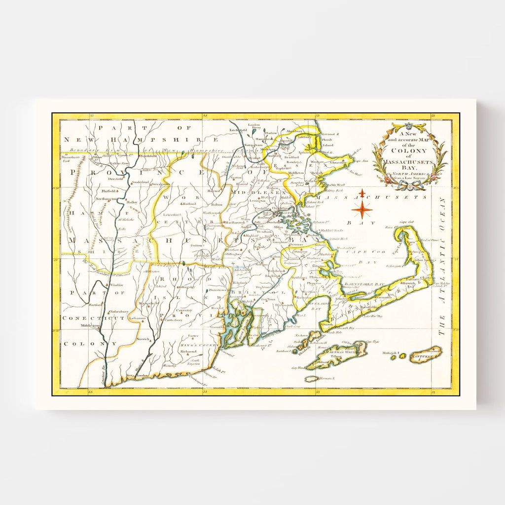 Vintage Map of Massachusetts 1780