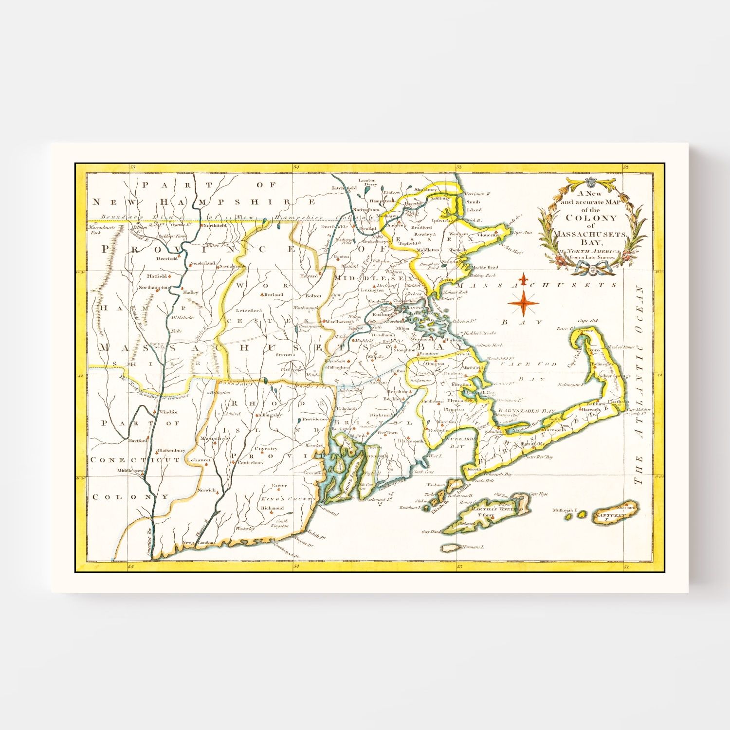 Vintage Map of Massachusetts 1780