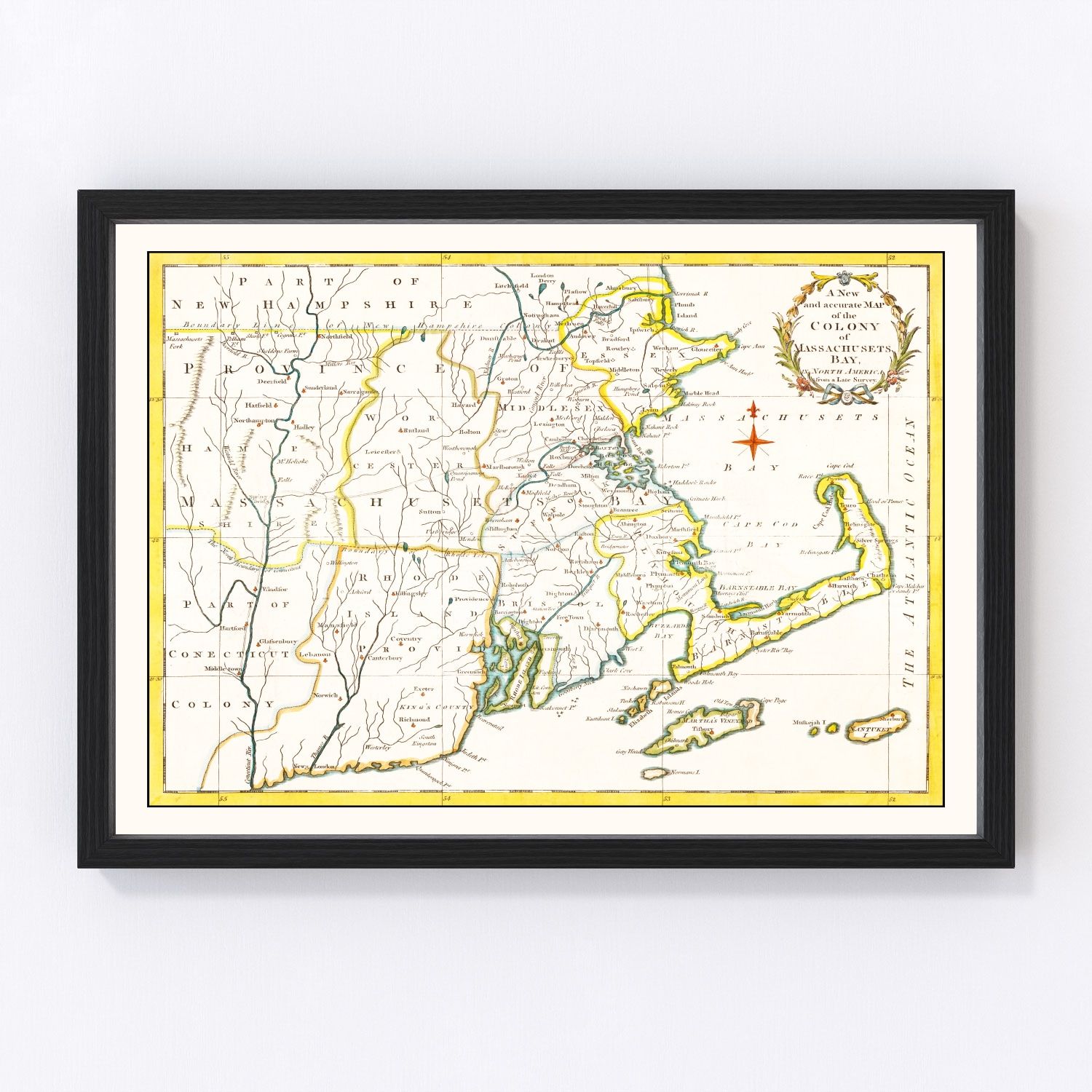 Vintage Map of Massachusetts 1780