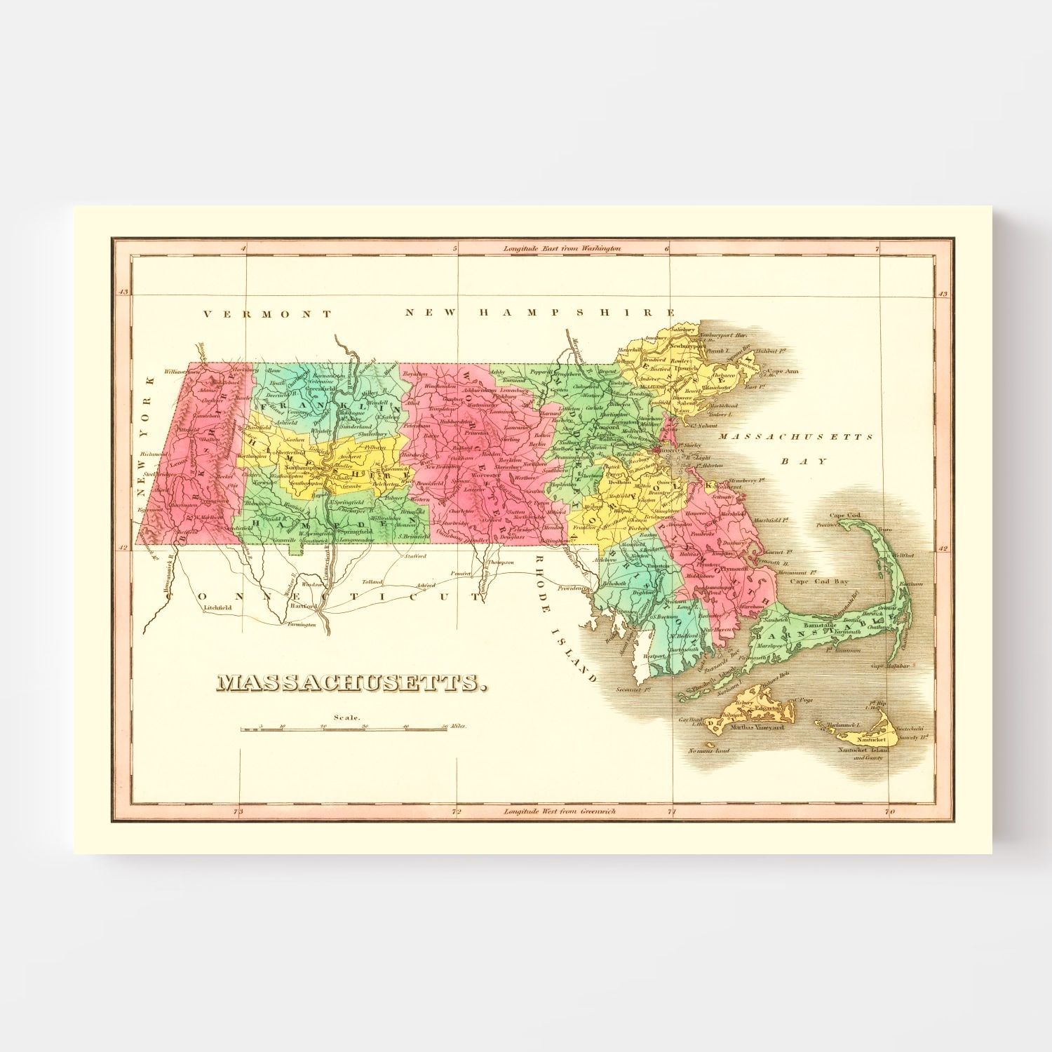 Vintage Map of Massachusetts 1826
