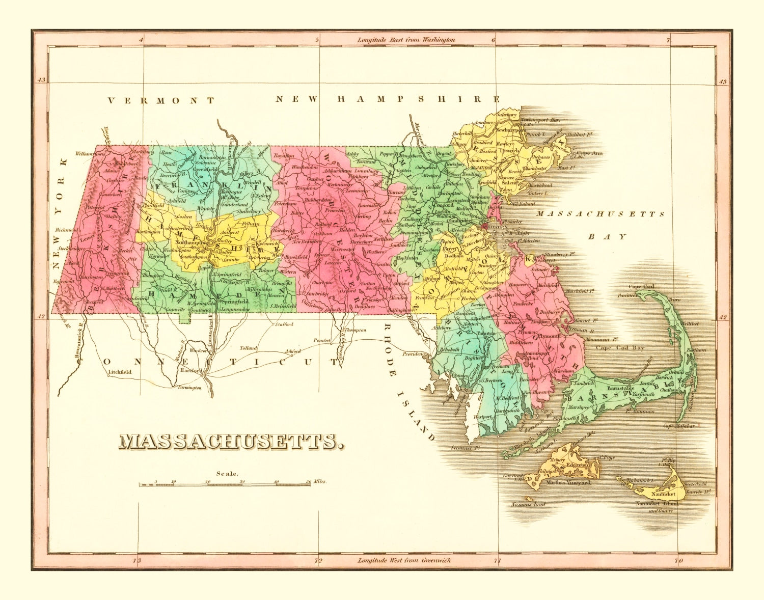 Vintage Map of Massachusetts 1826
