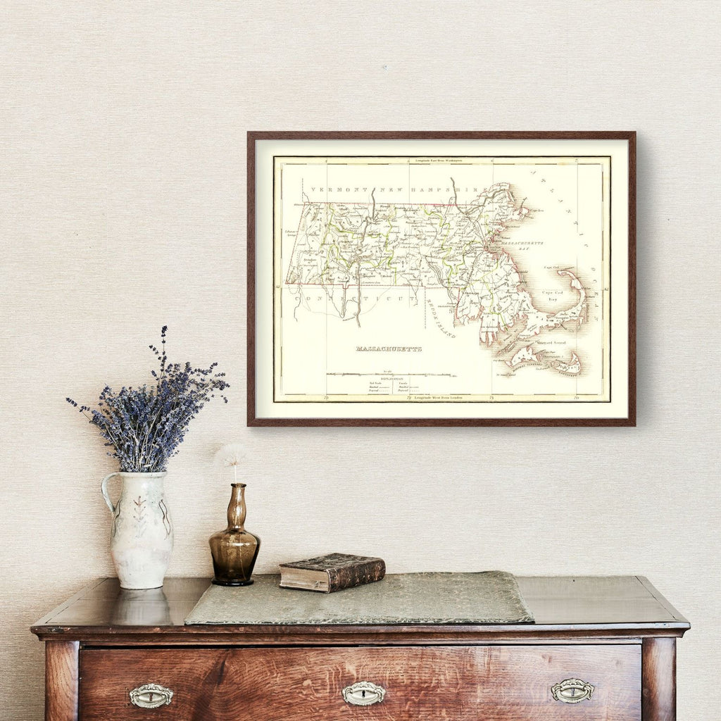 Vintage Map of Massachusetts 1835