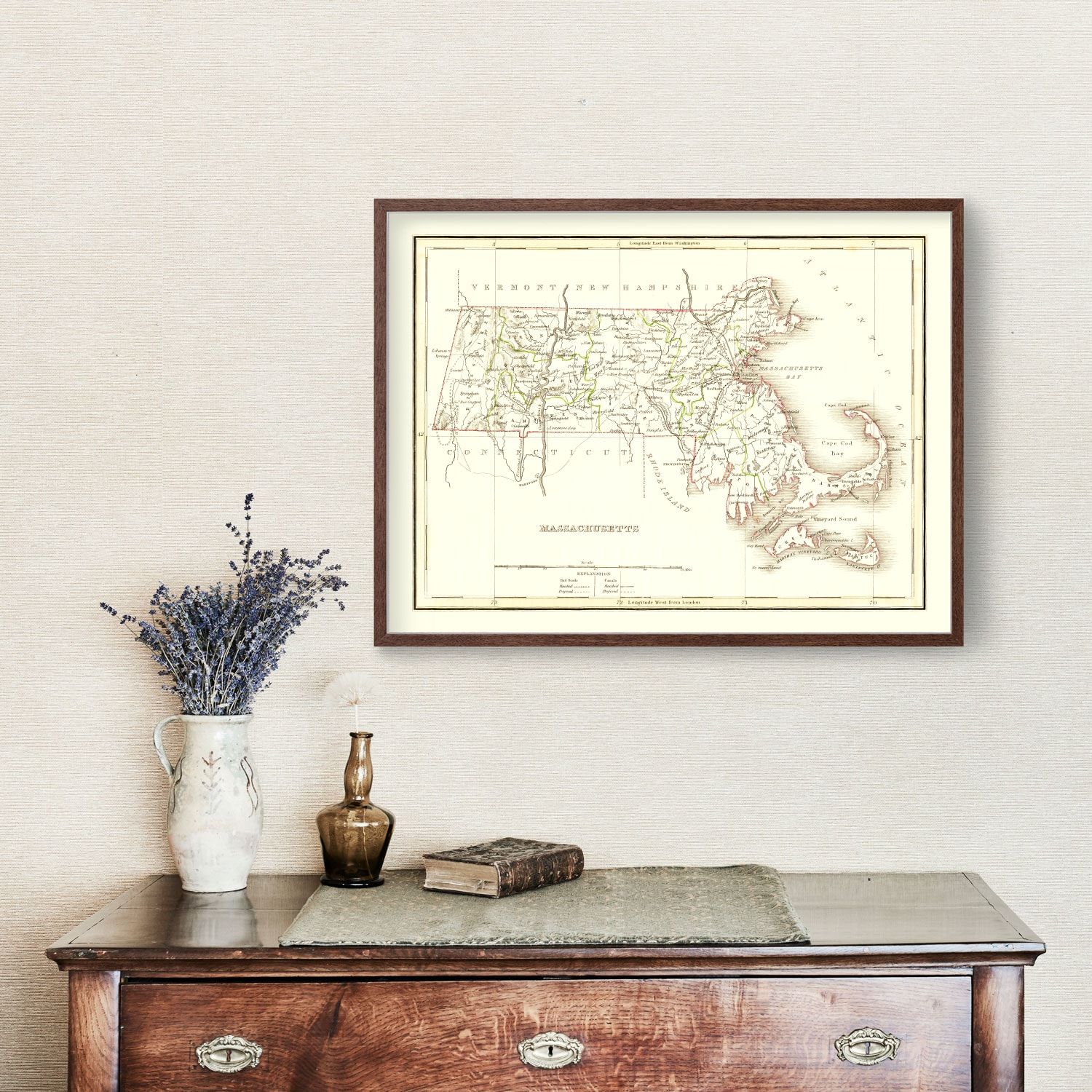 Vintage Map of Massachusetts 1835