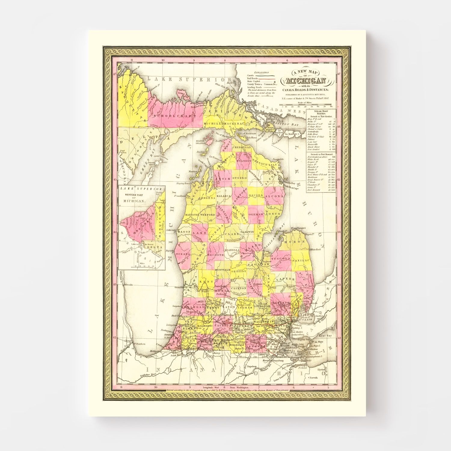 Vintage Map of Michigan 1847