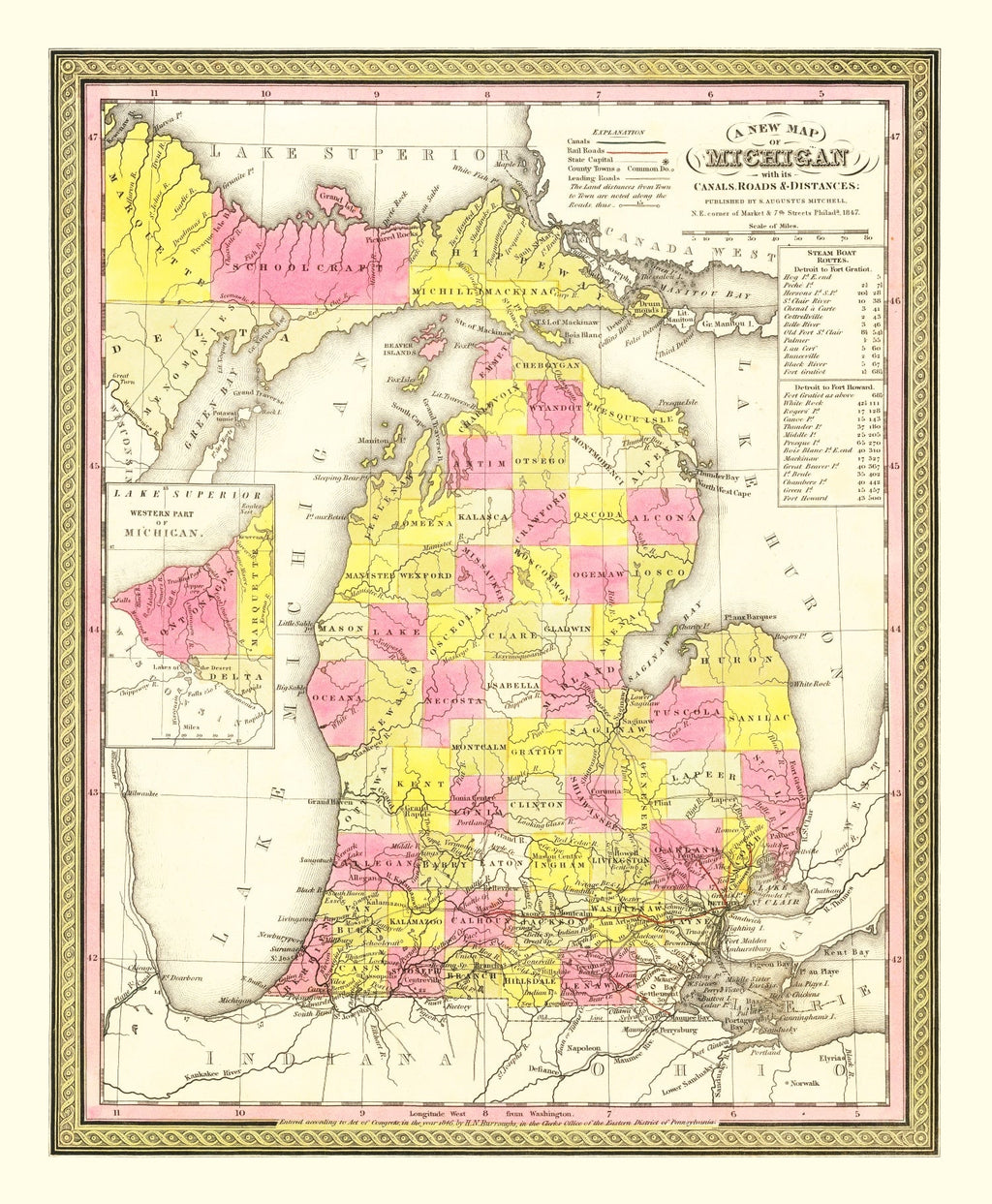 Vintage Map of Michigan 1847
