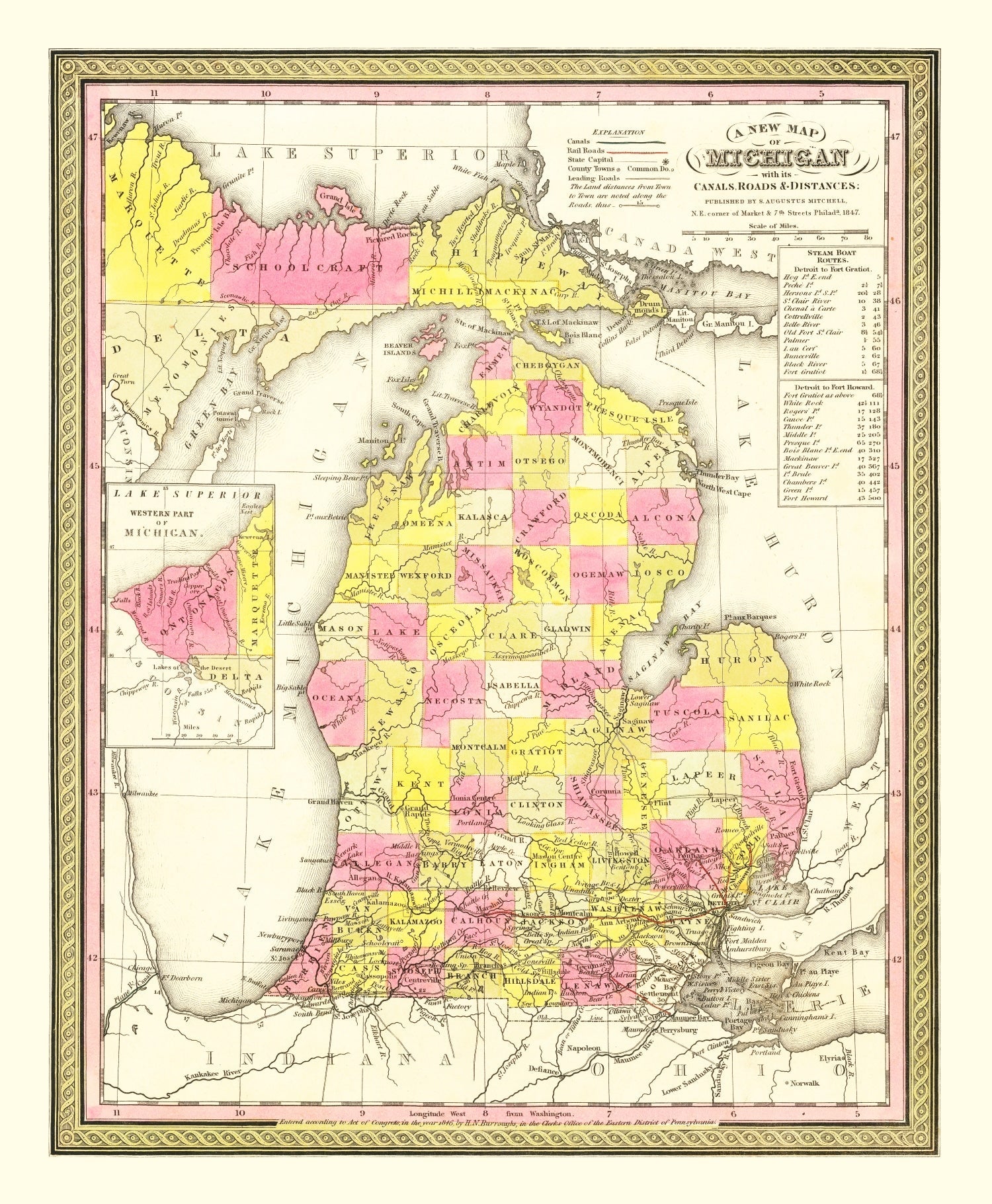 Vintage Map of Michigan 1847