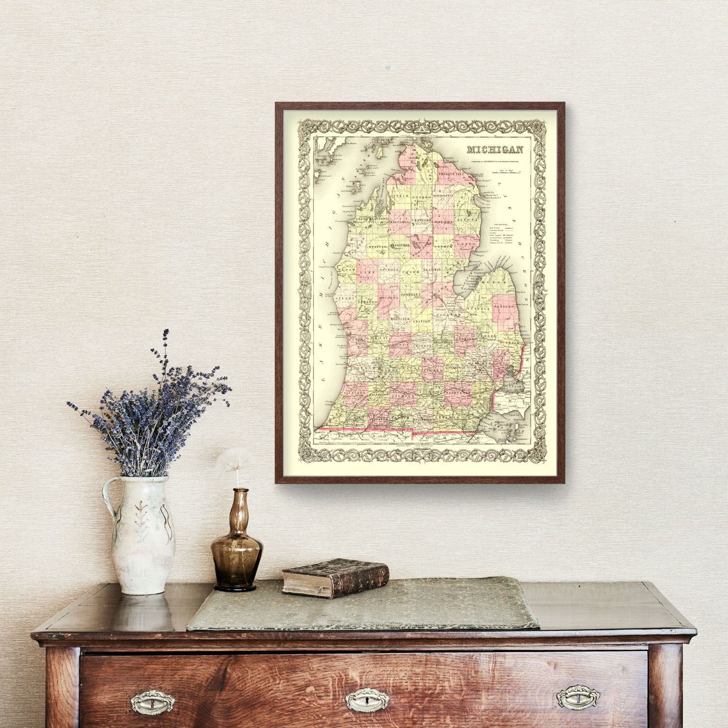 Vintage Map of Michigan 1855