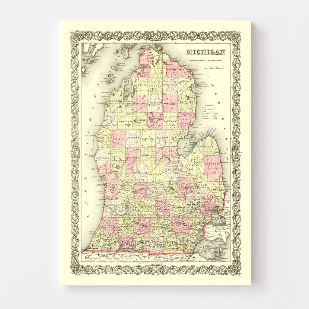 Vintage Map of Michigan 1855