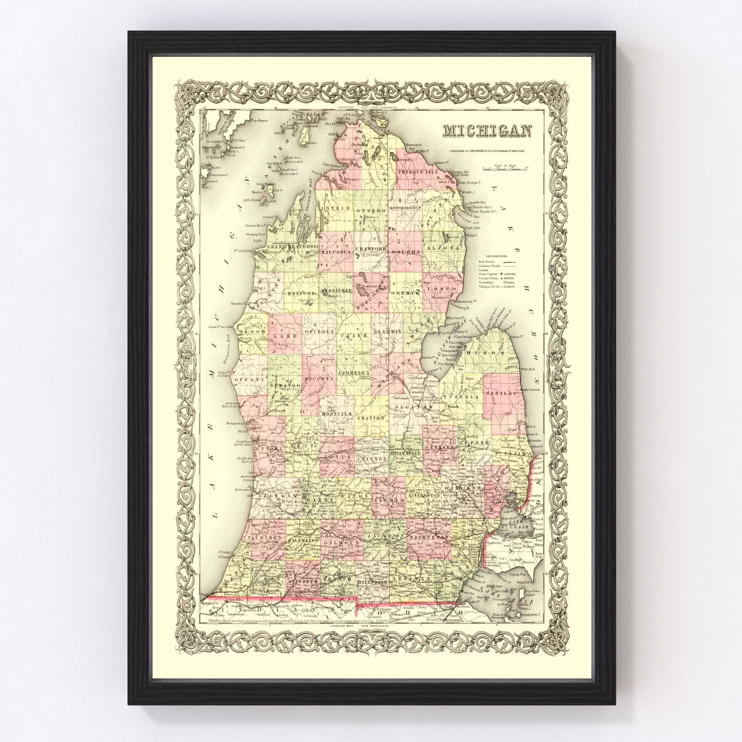 Vintage Map of Michigan 1855