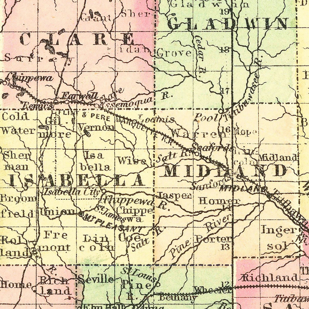 Vintage Map of Michigan 1875