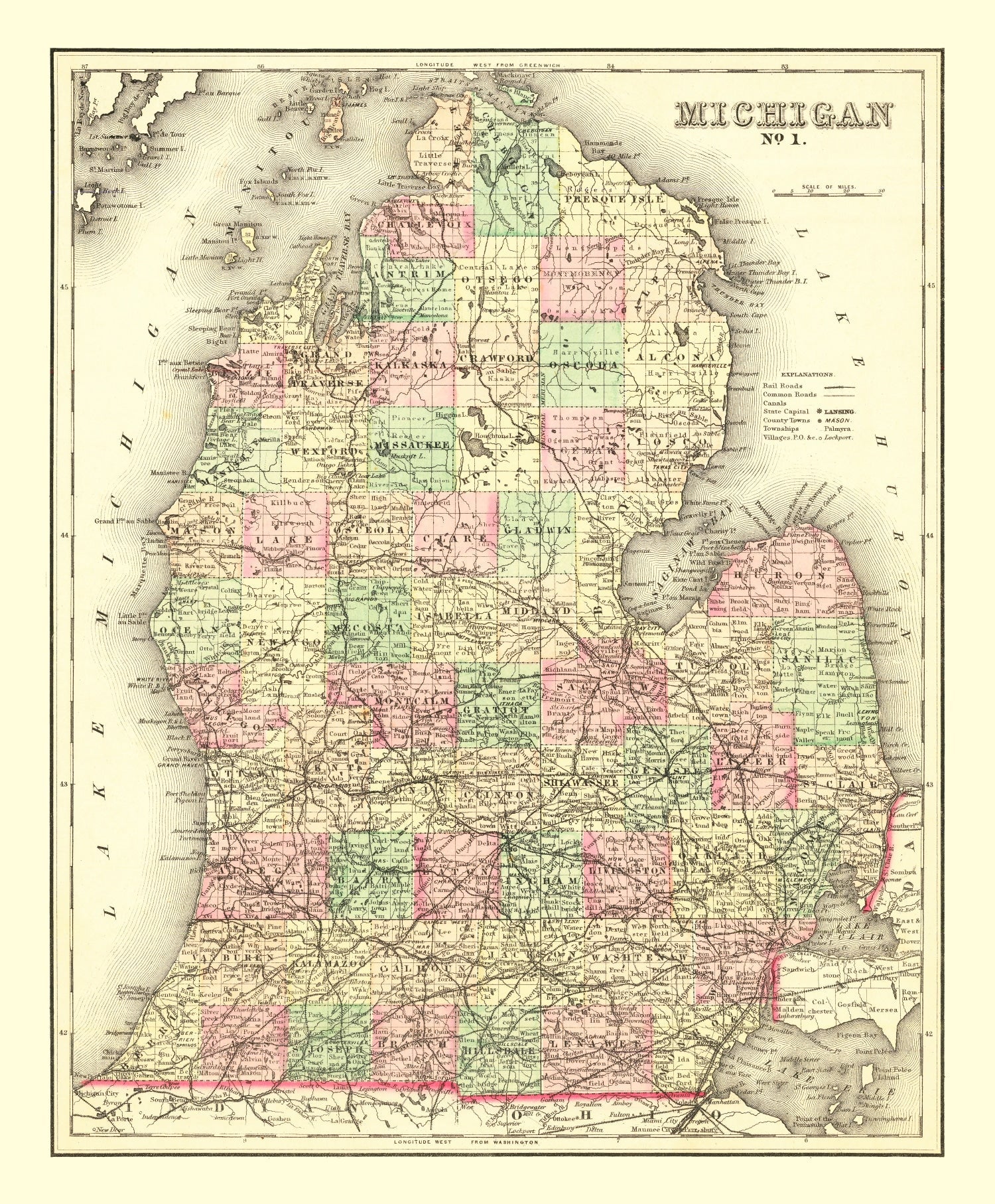 Vintage Map of Michigan 1875
