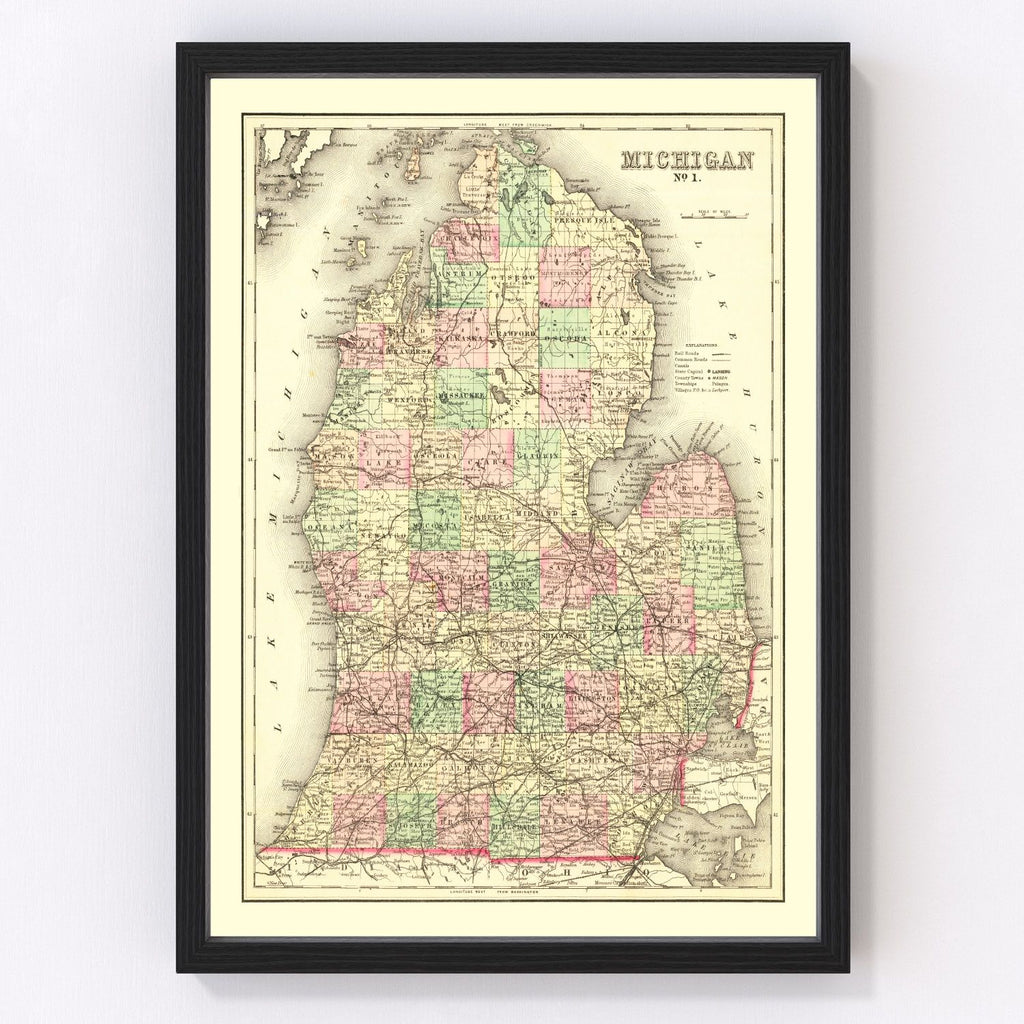 Vintage Map of Michigan 1875