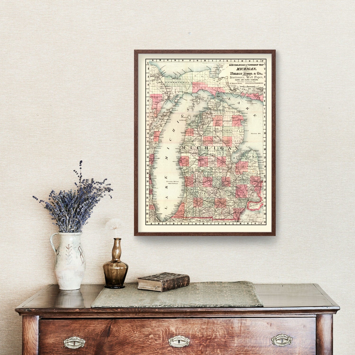 Vintage Map of Michigan 1878