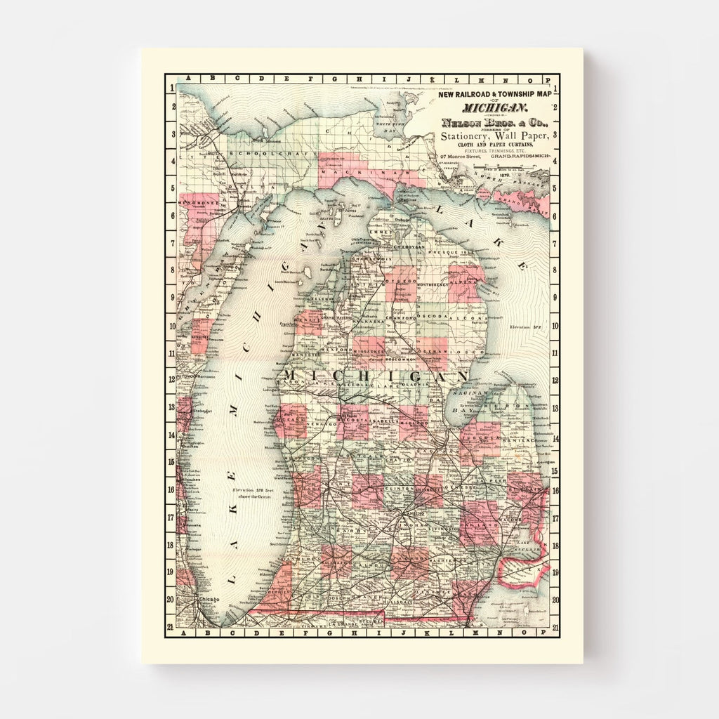 Vintage Map of Michigan 1878