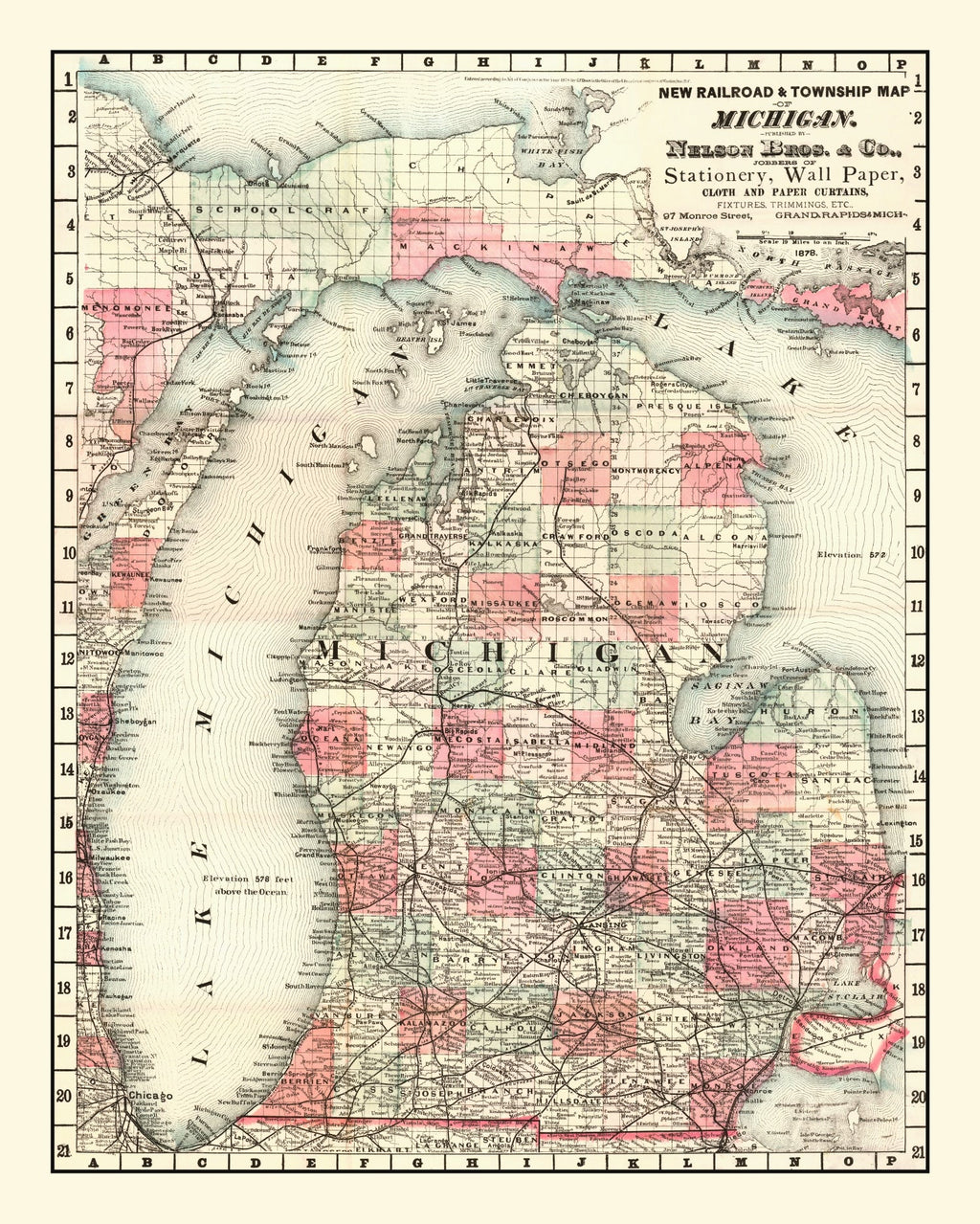 Vintage Map of Michigan 1878