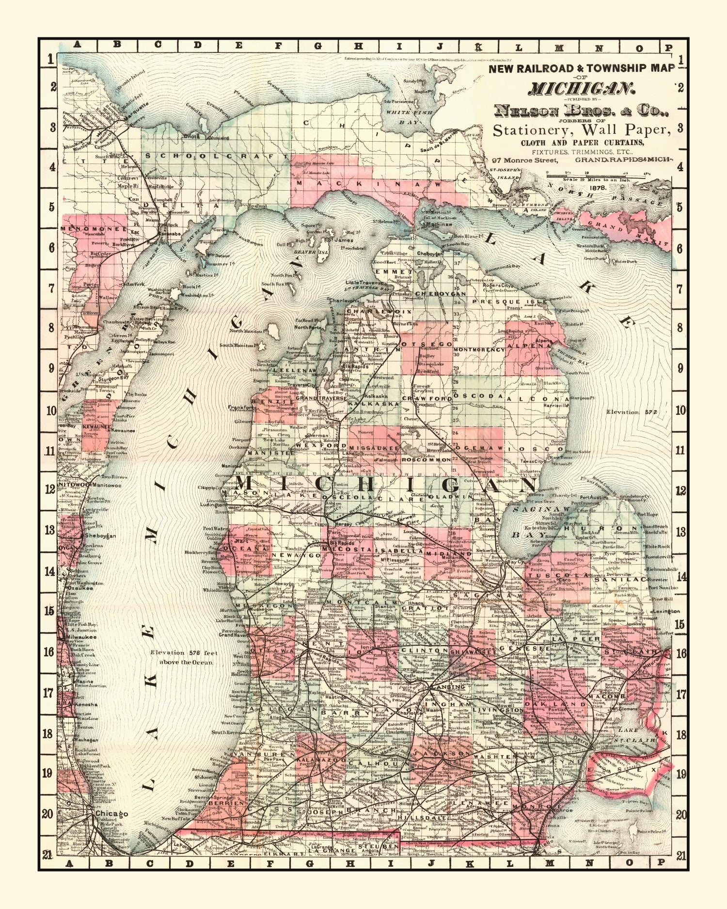 Vintage Map of Michigan 1878