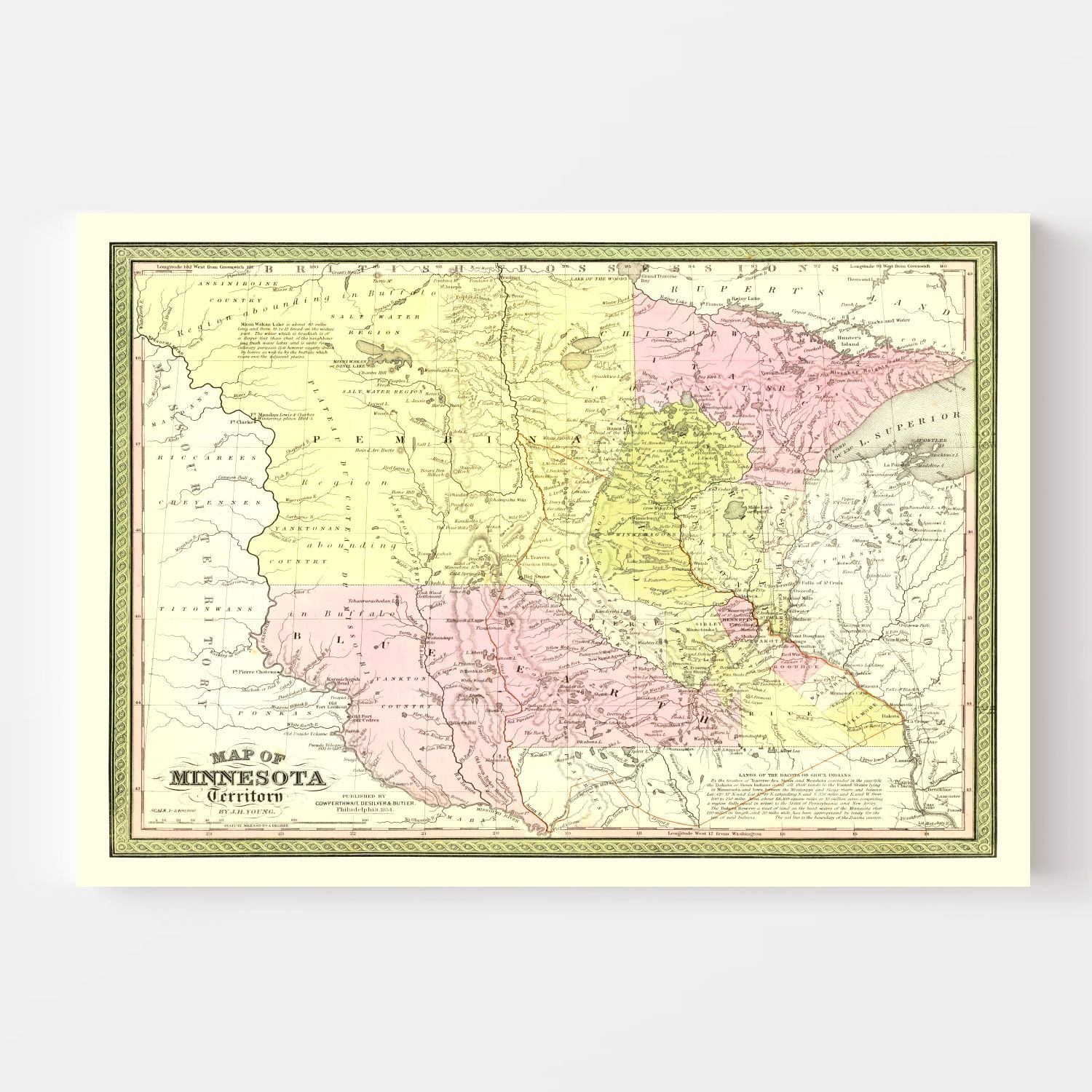 Vintage Map of Minnesota 1855