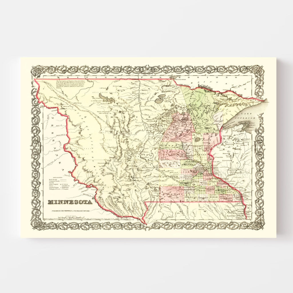 Vintage Map of Minnesota 1855