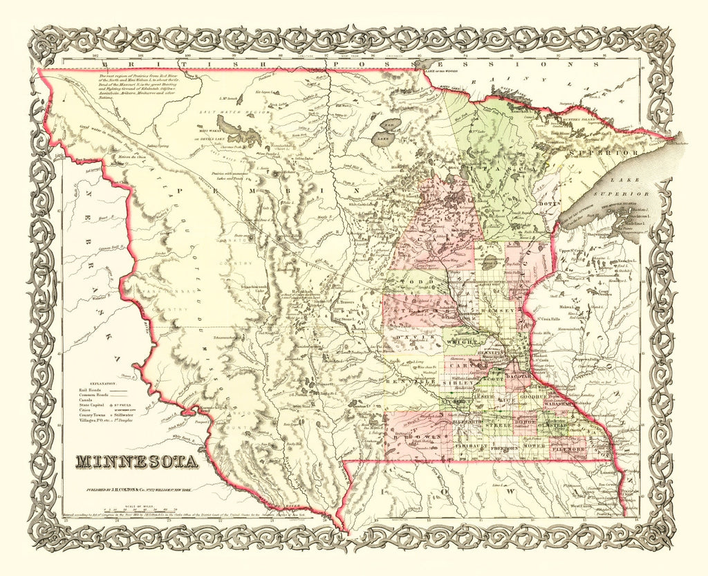 Vintage Map of Minnesota 1855