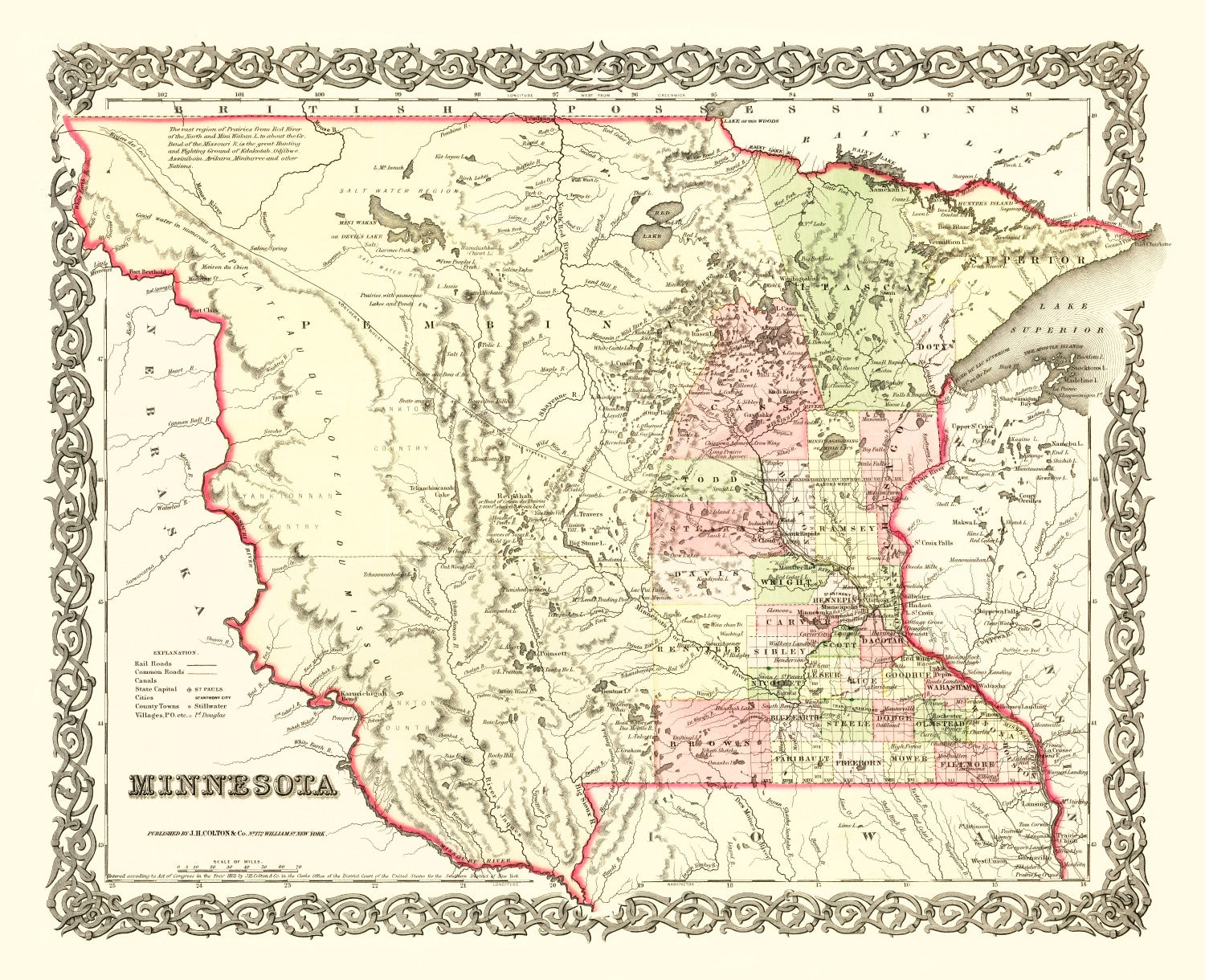 Vintage Map of Minnesota 1855