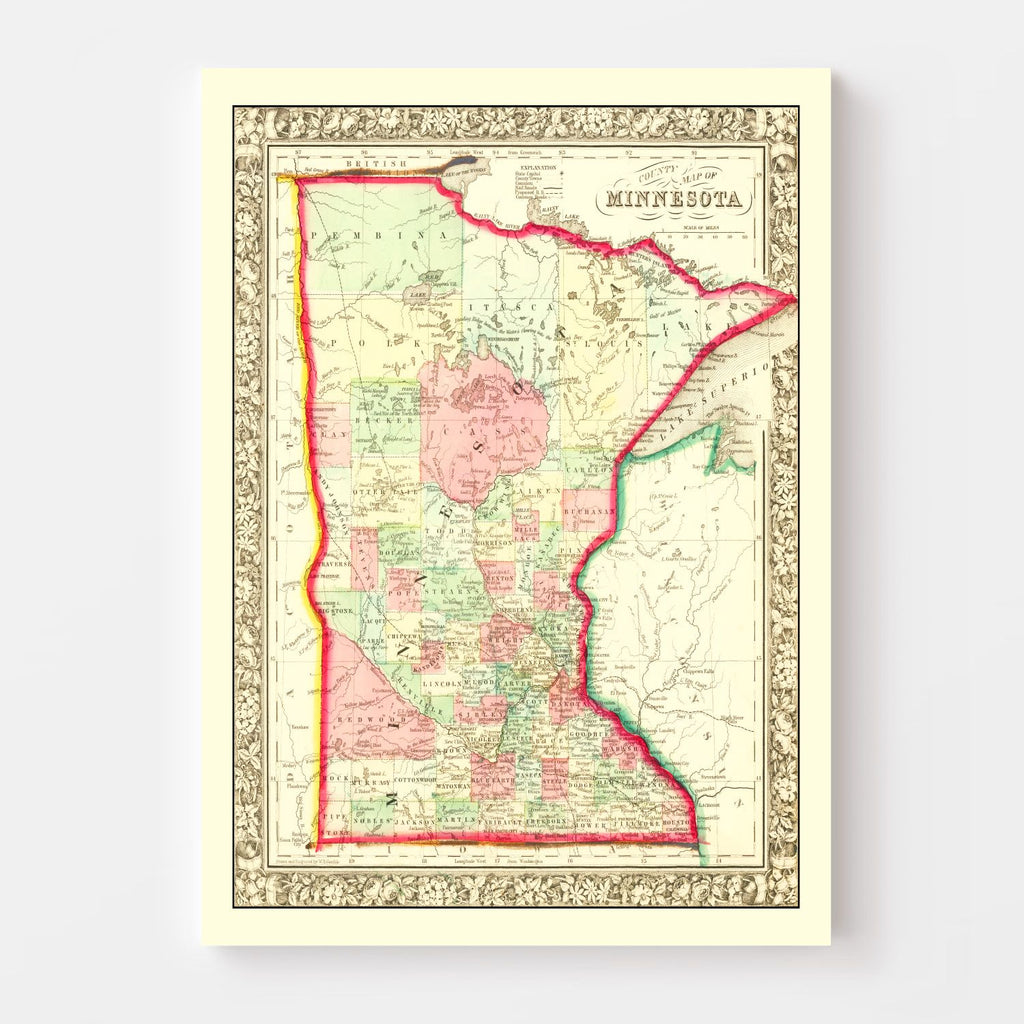 Vintage Map of Minnesota 1862