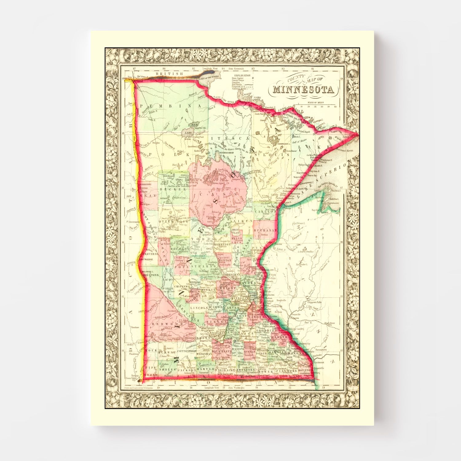 Vintage Map of Minnesota 1862