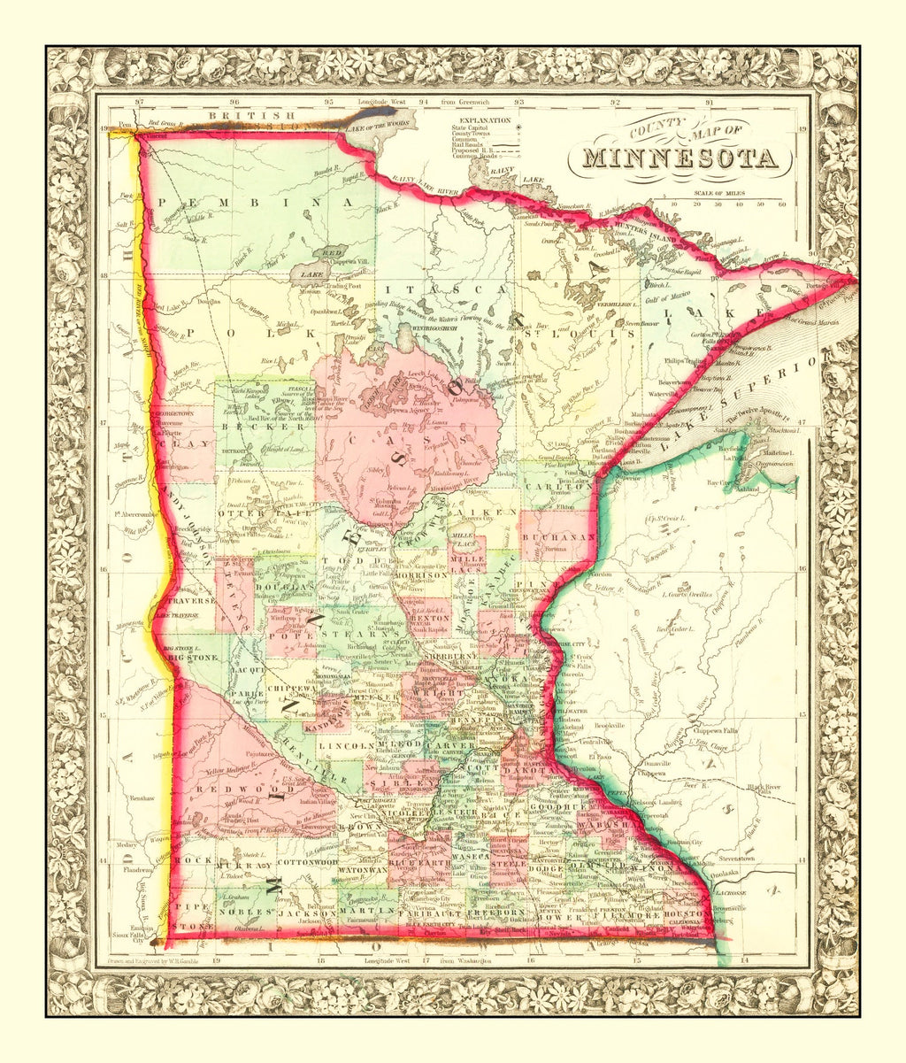 Vintage Map of Minnesota 1862