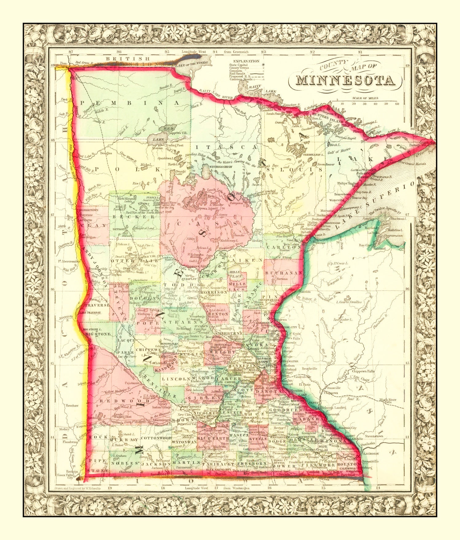 Vintage Map of Minnesota 1862