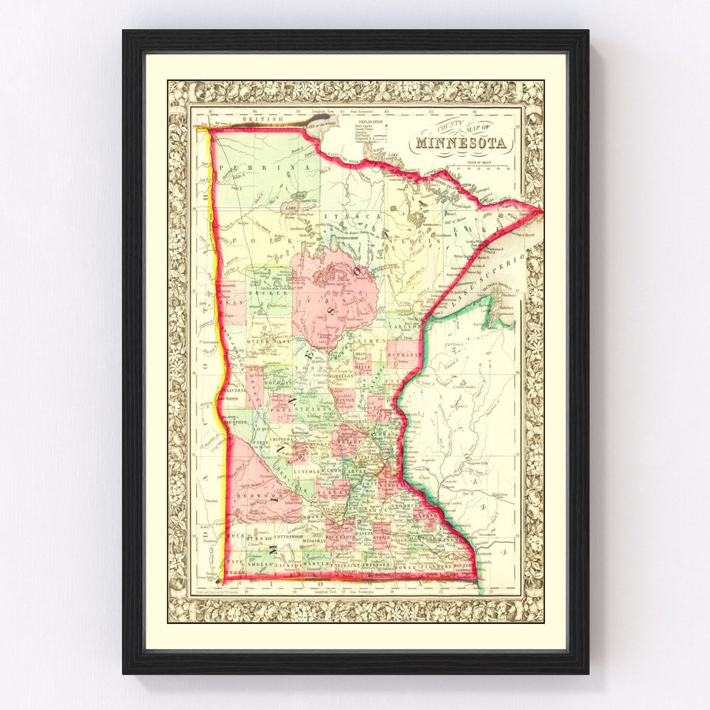 Vintage Map of Minnesota 1862