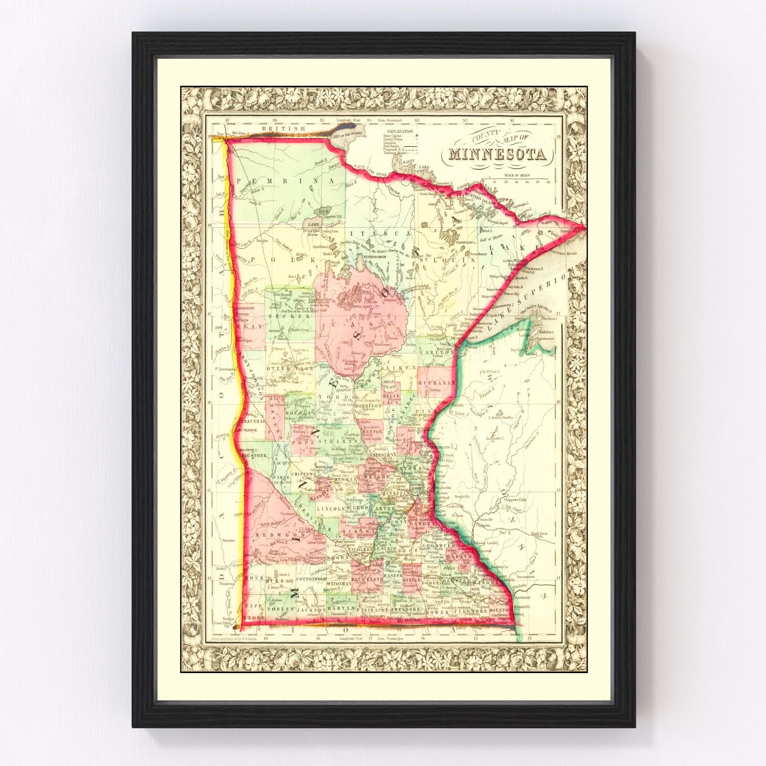 Vintage Map of Minnesota 1862