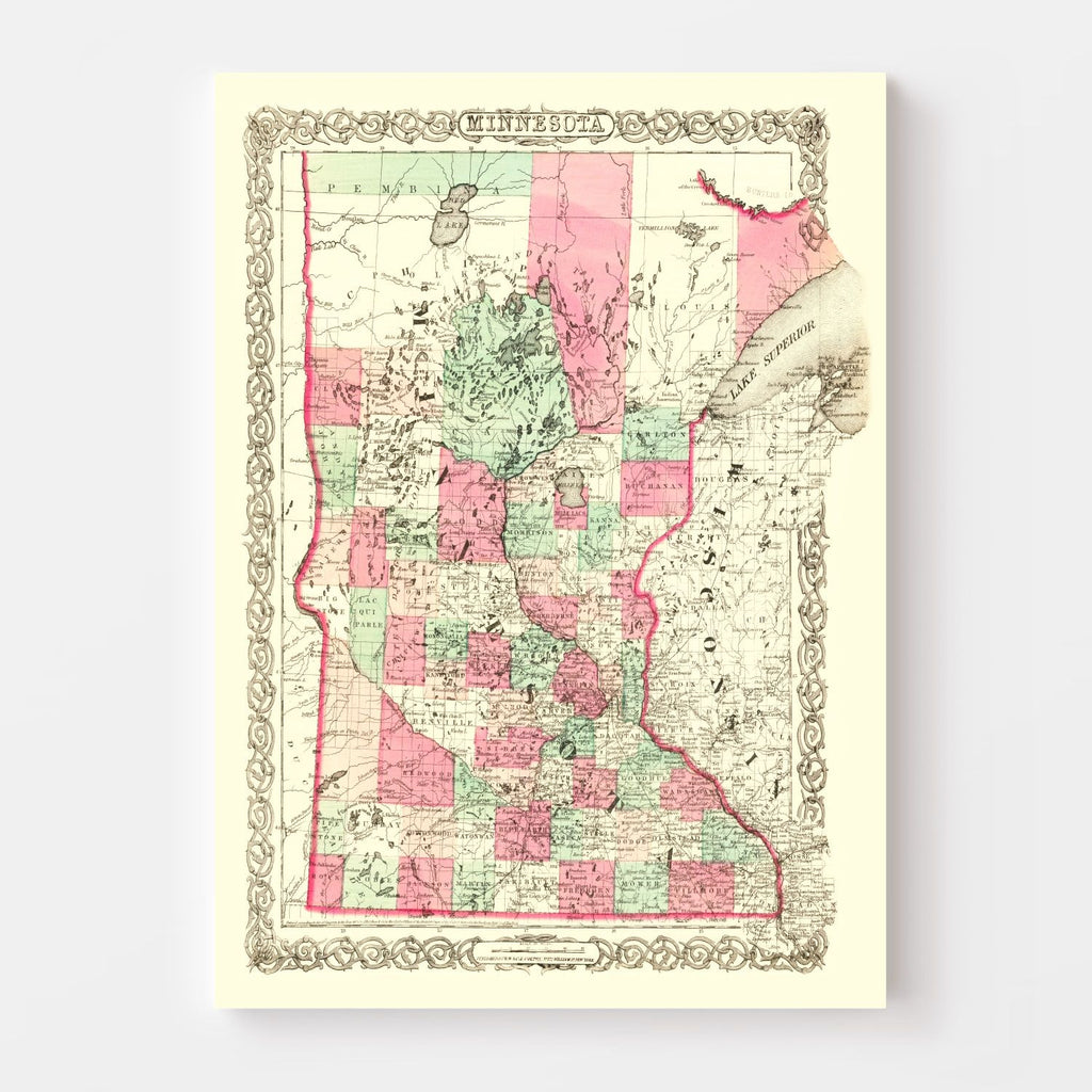 Vintage Map of Minnesota 1866