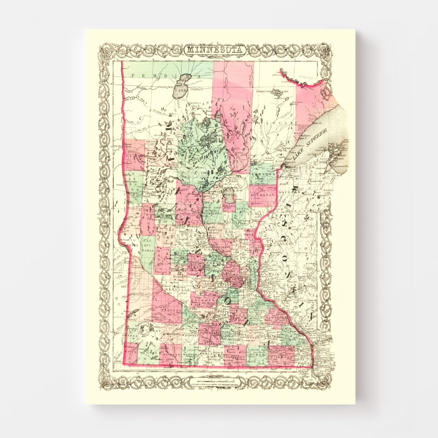 Vintage Map of Minnesota 1866