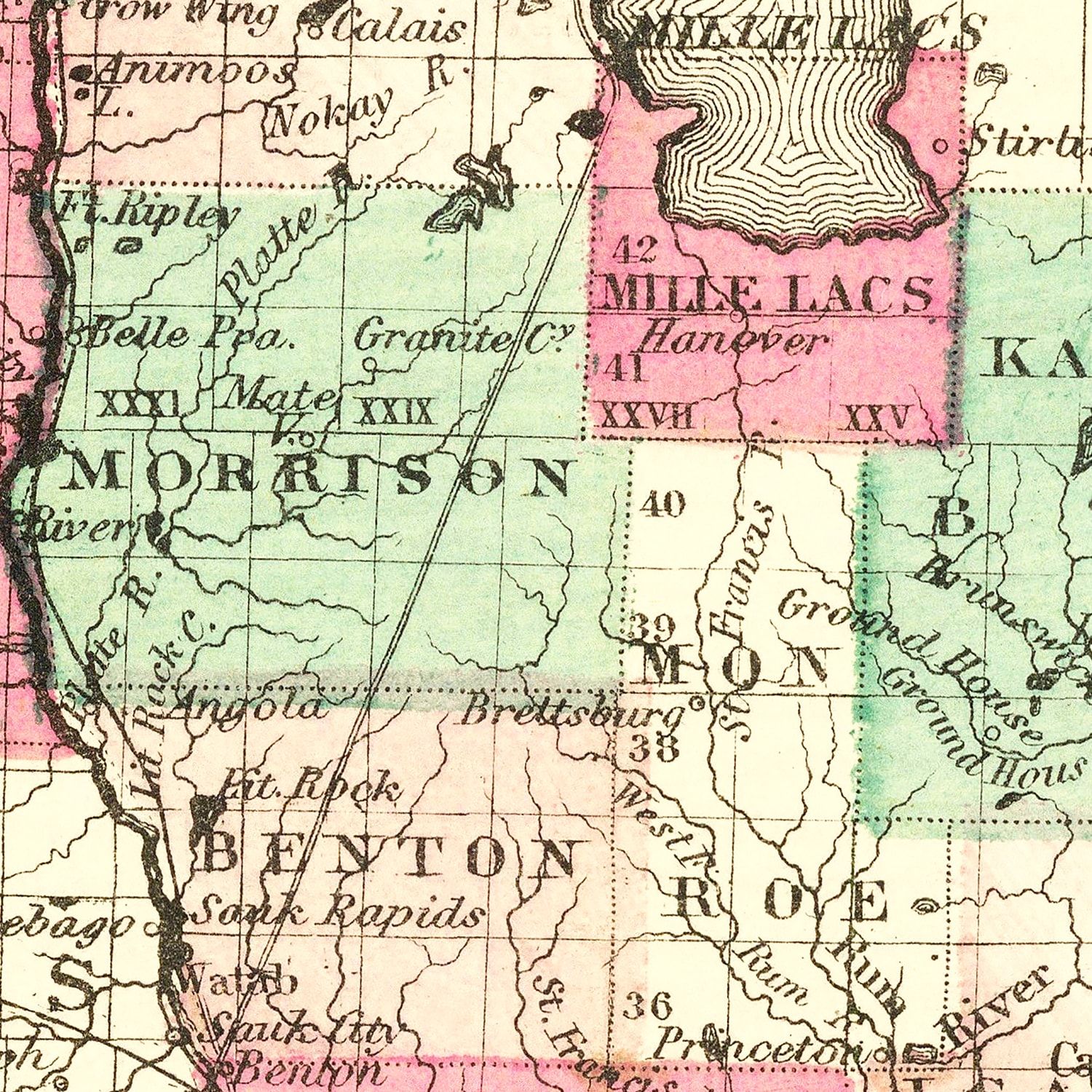 Vintage Map of Minnesota 1866