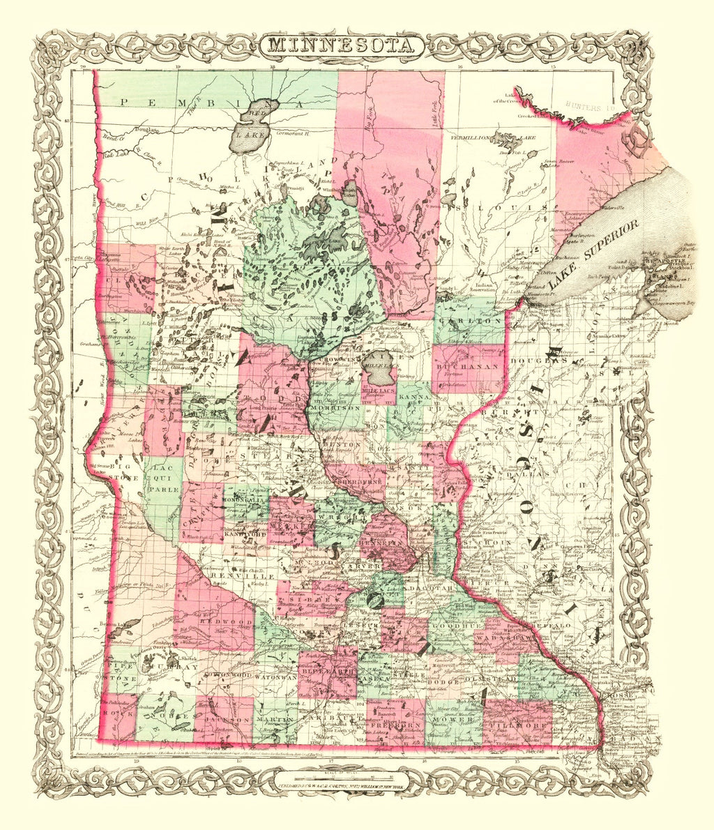 Vintage Map of Minnesota 1866